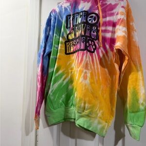 Tie-Dye Peace, Love & Rescue Graphic Hoodie M NWT